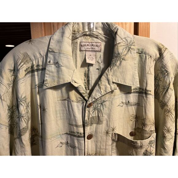 Boca Classics Men's XL Green Floral Short Sleeve Button Down Silk Hawaiian Shirt - Picture 4 of 16